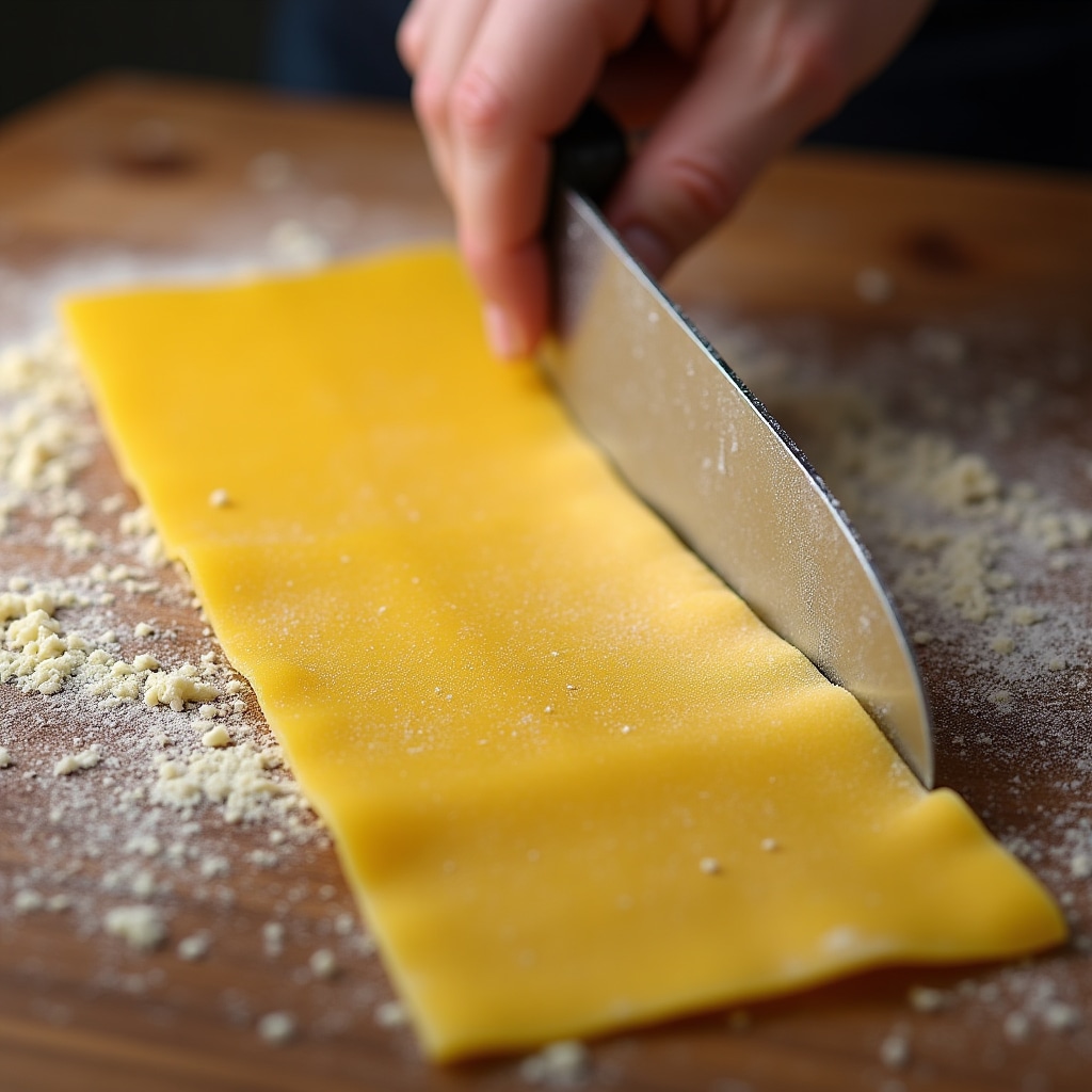 Sfoglia fresca per tagliatelle emiliane su piano infarinato